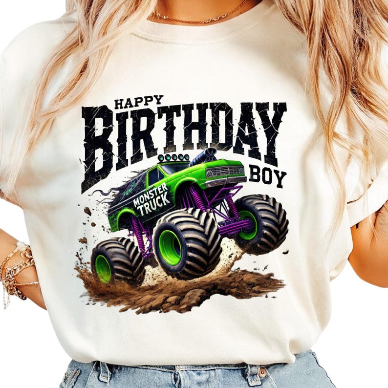 Monster Truck Birthday Boy DTF Transfer Ready to Press, Monster Jam Style Kids Tee Print image 2