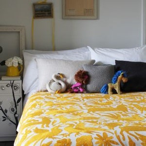 OTOMI BED THROW  - Made To Order -  Single Colour - Animal, Bird & Plant Design