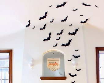 Black Bat Wall Hanging - Halloween Card Stock Cut-outs - 30 Pieces