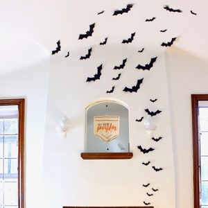 Black Bat Wall Hanging Halloween Card Stock Cut-outs 30 Pieces image 1