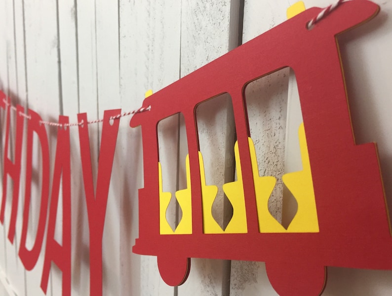 Daniel Tiger Inspired Paper Garland Banner Red andYellow 4 Feet Trolley Happy Birthday Sign