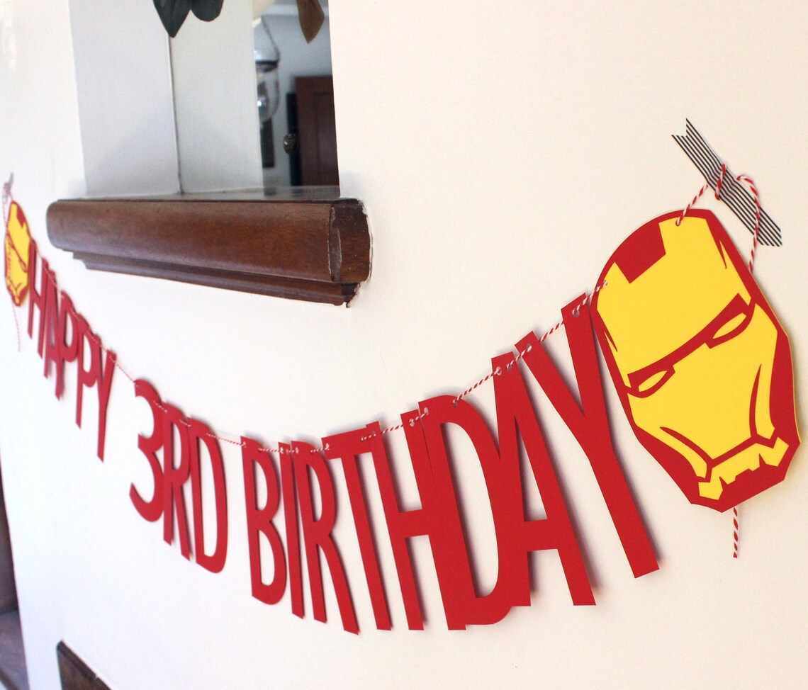 Ironman Happy Birthday Sign Hero Paper Garland Banner Red | Etsy