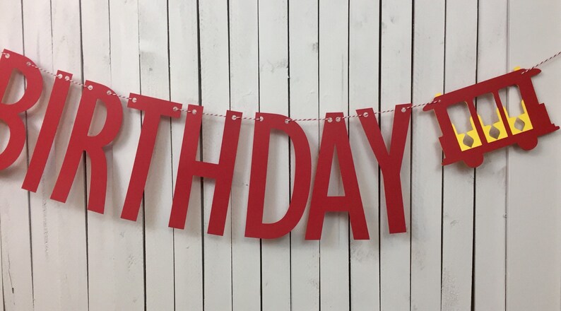 Daniel Tiger Inspired Paper Garland Banner Red andYellow 4 Feet Trolley Happy Birthday Sign