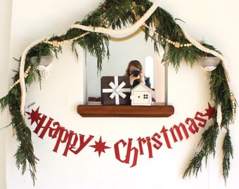 Happy Christmas Banner- 56 inch wide - 6 inch Shimmer Paper Letters - Harry Potter - England