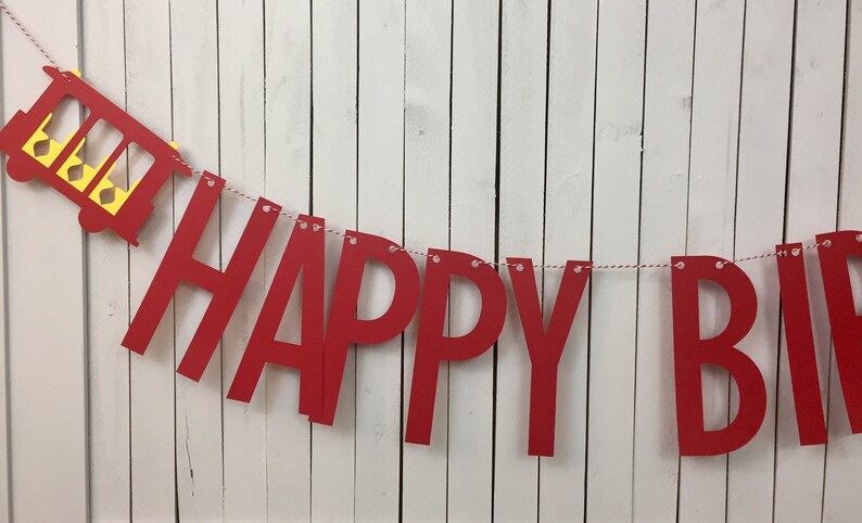 Daniel Tiger Inspired Paper Garland Banner Red andYellow 4 Feet Trolley Happy Birthday Sign