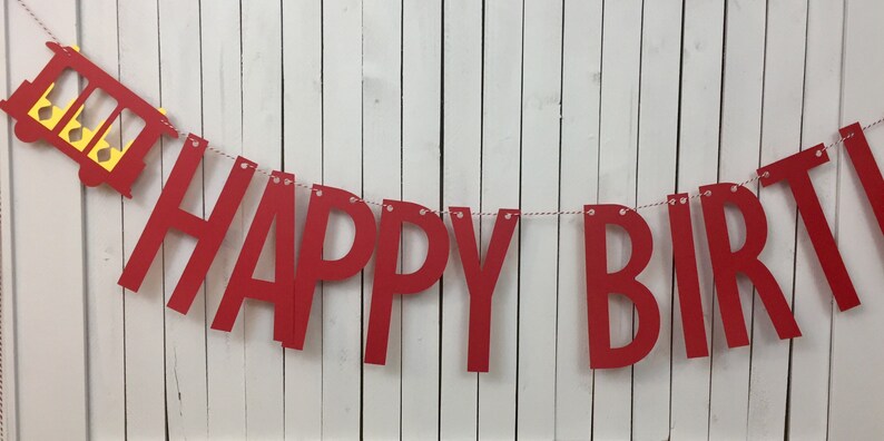 Daniel Tiger Inspired Paper Garland Banner Red andYellow 4 Feet Trolley Happy Birthday Sign