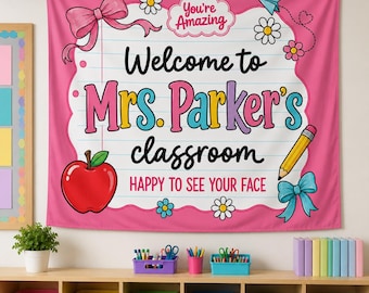 PERSONALISEERBAAR tapijt voor leraar, AANPASBAAR decor deur klaslokaal, schattig terug naar school muur hangen, cadeau leraar voor kinderkamer kunst