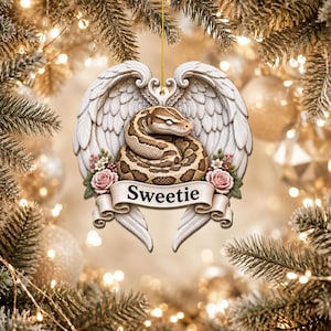 Personlig ormminnesprydnad, Änglavinge Husdjursförlustminne, Anpassad namngiven träprydnad, Reptilälskares sympati julklapp