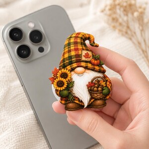 Acrylic Magnetic Phone Grip, Cute Thanksgiving Turkey And Gnome Design, Fall Phone Stand, Gift For Friends Family Coworkers, Autumn Decor
