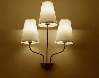 Hand Made Brass 3-Light Sconce With Fabric Shades