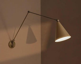 Halverwege de eeuw schommelarm wandkandelaar, verstelbare messing lamp, moderne leeslamp