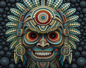 Hand painted 'Aztec AyaRaskal' psychedelic glow in the dark wall hanging interior design painting