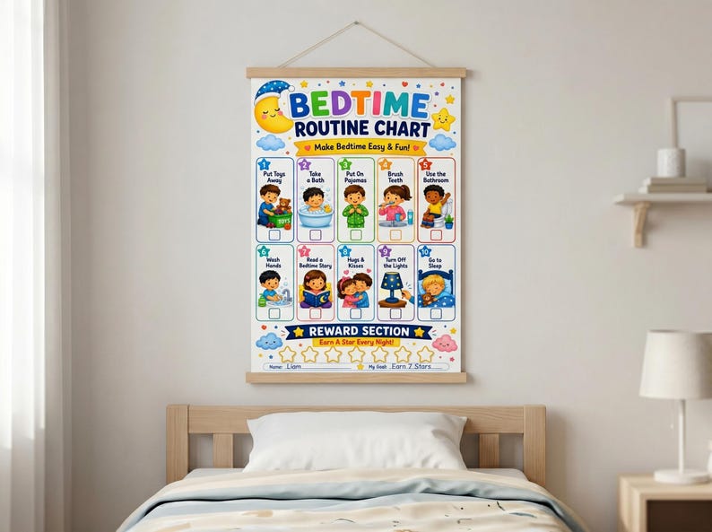 Kids Bedtime Routine Chart | Visual Toddler Schedule, Reward PDF ...