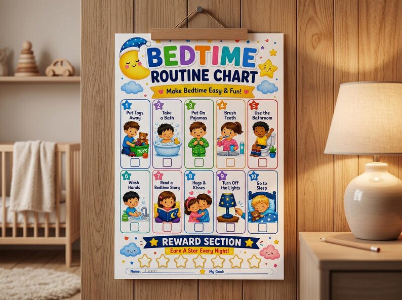 Kids Bedtime Routine Chart | Visual Toddler Schedule, Reward PDF ...