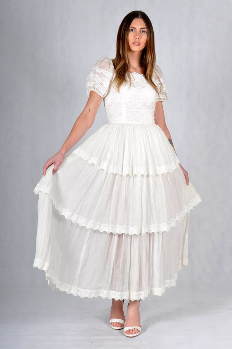 Lace Tiered Vintage Wedding Dress image 2