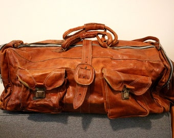 Vintage Leather Gym Overnight Travel Carry-on Duffel Bag