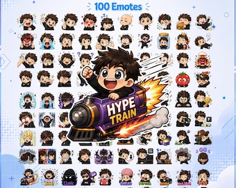 100 Chibi Gamer Emotes Pack | Anime Streamer Reactions PNG Digital Download