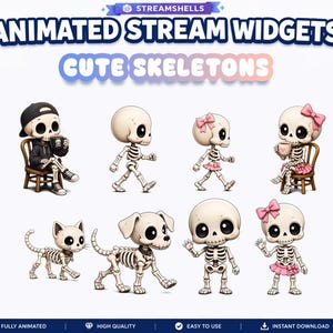 Animated Chibi Skeleton Stream Widgets | Walking, Waving, Drinking Coffee | Twitch Chat Widget