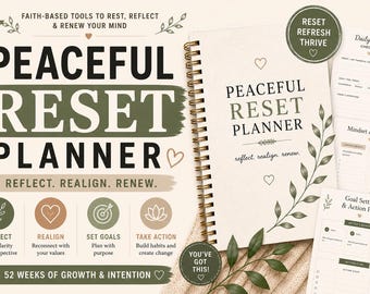 Zestaw planera Peaceful Reset | Minimalistyczne wkładki na dzień, tydzień i miesiąc (do druku w formacie PDF)