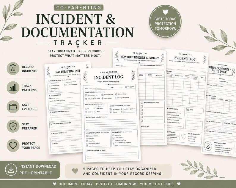 Co-parenting Incident Tracker | Custody Documentation Log (PDF ...