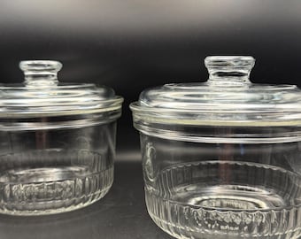 1980s Anchor Hocking 16oz Clear Glass Casserole Dishes with Lids - SET of 2