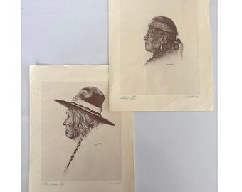 Lot de 2 tirages d'art vintage numérotés et signés de portraits d'amérindiens sud-ouest