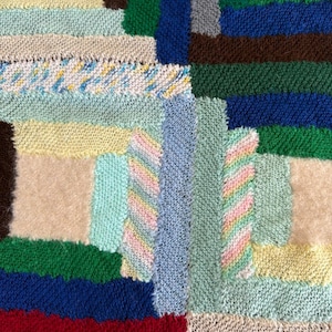 Handgemachte Funky Knit Afghan Decke Crazy Quilt Boho Eclectic Patchwork Style