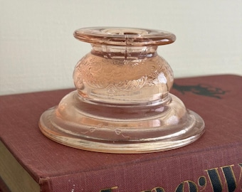 Blush Pink Glass Candlestick Holder, Vintage Inspired, Romantic Cottagecore Decor, French Country Table Accent