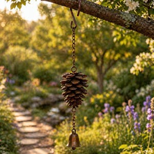 Rustic Pine Cone Wind Chime, Handmade Garden Bell, Woodland Tree Ornament, Autumn Outdoor Decor, Patio Yard Accent Gift