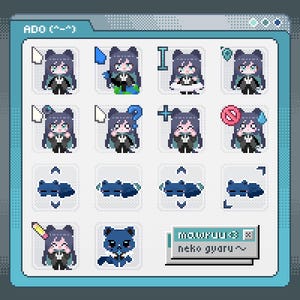 Ado Animated Cursors Set | Neko Cat Ears Vocaloid Utaite Pixel Art Mouse Pointer | Kawaii Desktop Theme Windows 10 11