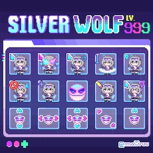 Silver Wolf Nivå 999 Animerad Muspekare & Klistermärken | Honkai Stjärnskena | Pixelkonst | för Windows