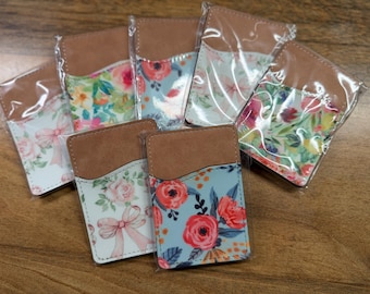 Portafoglio adesivo per cellulare con porta carte / Tasca per telefono in pelle con motivo floreale / Minimalista