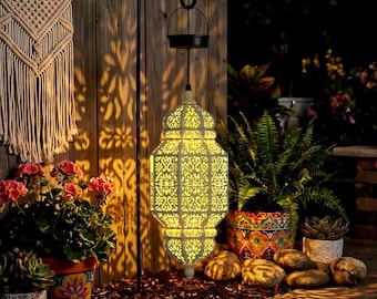 Hanging Solar Lantern for Outdoor Garden Decoration, Moroccan Style Blue Waterproof Plastic Solar Light