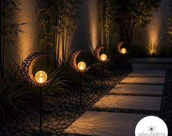 Moon Solar Garden Light Outdoor Crescent Pathway Lamp Decor