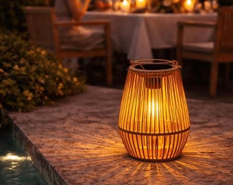 Japanese Bamboo Solar Lantern Outdoor Garden Light Waterproof Patio Decor