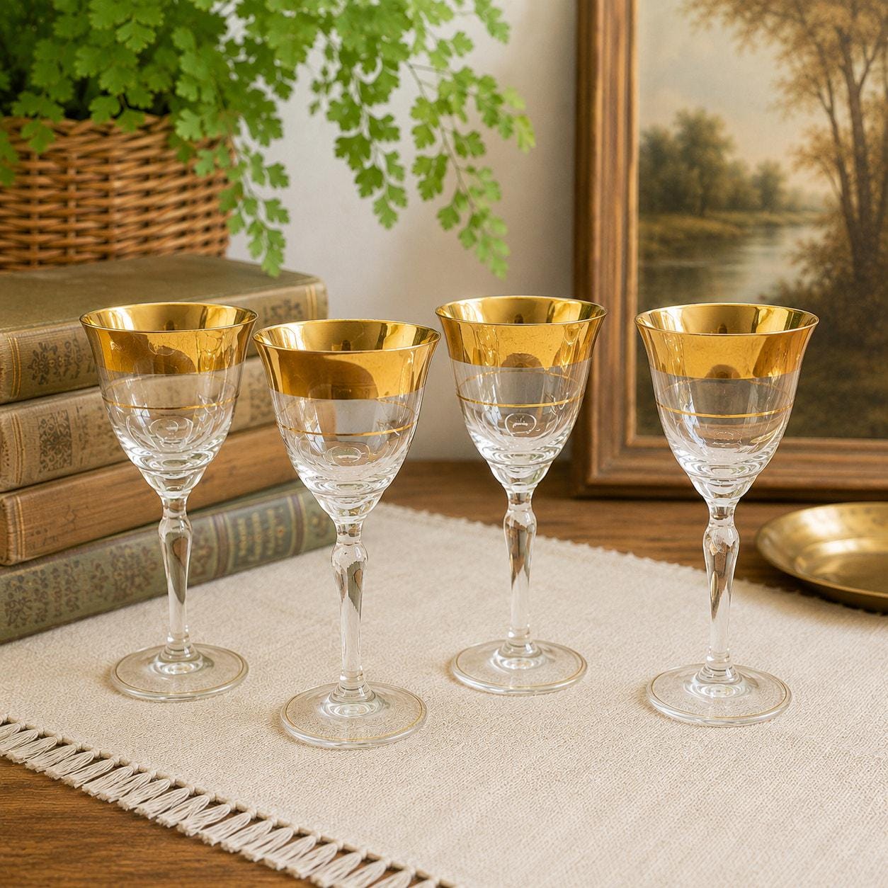 Gold rim water glass