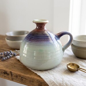 Zimmerman Studio Art Pottery Oil Cruet Hand Thrown Purple Blue Glazed Vase