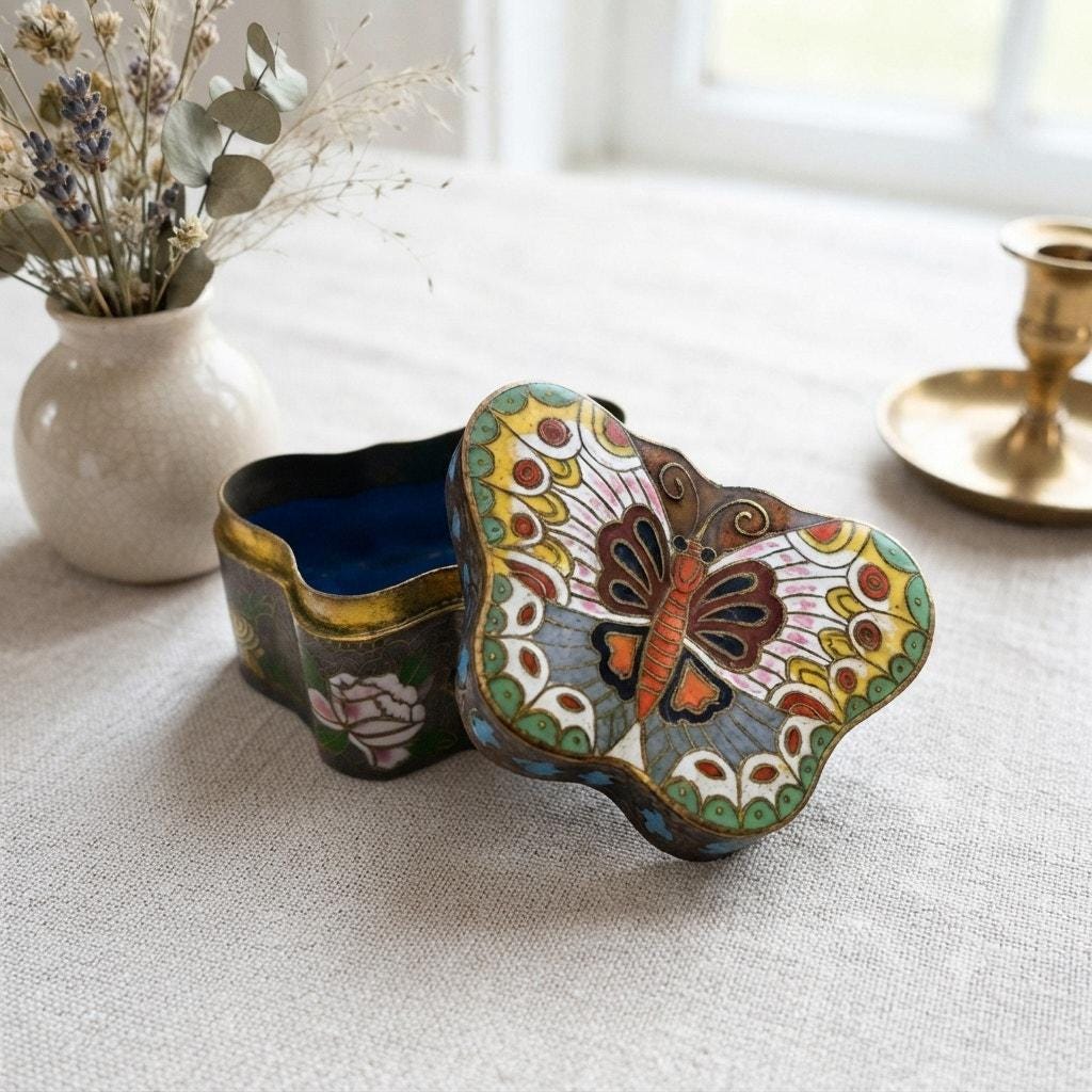 Vintage Brass Butterfly Trinket Box - Etsy