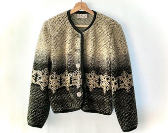 90s Snowflake Cut-Pile Cardigan Jacket • Alpine Wool-Blend Knit • Feelings Country Fashion M