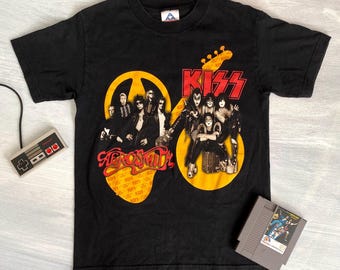 2000s Band Tour Tee • KISS x Aerosmith • Faded Black Alstyle AA Shirt • Vintage
