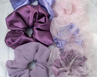 Custom Wedding Scrunchie, Satin, Chiffon, Organza Hair Accessory, Bridesmaid Gift, Custom Purple Scrunchie, Bridal Party Hair Tie