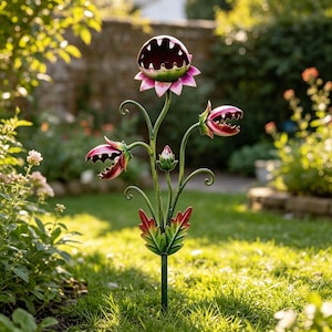 Venus Flytrap Garden Stake, Gothic Carnivorous Plant Yard Art, Metal Monster Flower Sculpture, Weird Plant Lover Gift, Garden Decor