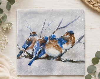 Bluebird Winter Napkins for Decoupage & Crafts, Cocktail or Luncheon Size