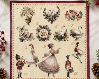 Twelve Days of Christmas Napkin for Decoupage – Vintage Holiday Design