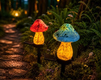 Mushroom Solar Garden Lights, Waterproof Fairy Pathway Stakes, Outdoor Yard Decor, Set of 2