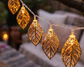 Leaf Fairy Light Garland, Warm LED String Decor voor Slaapkamer Patio Indoor Outdoor
