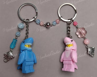 Sleutelhanger haai bouwsteen: blauwroze kawaii tashangeraccessoire