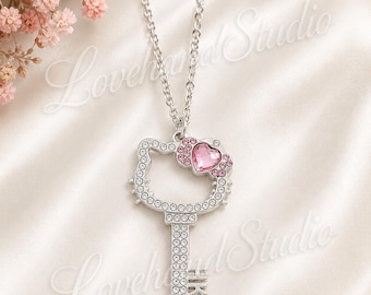 Kitty Cat-sleutelhanger met roze hartkristal – op anime geïnspireerde kawaii-sieraden
