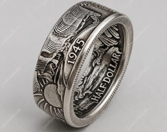 Vintage ring met halve dollarmunt uit 1945 – handgemaakte statementband voor heren