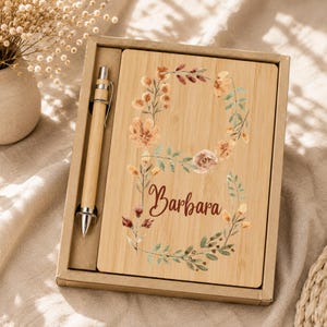 Personalisiertes Notizbuch aus Bambus, Kugelschreiber, Gedankensammler, Journal, Tagebuch, Geschenk, Muttertag, Weihnachten, Geburtstag